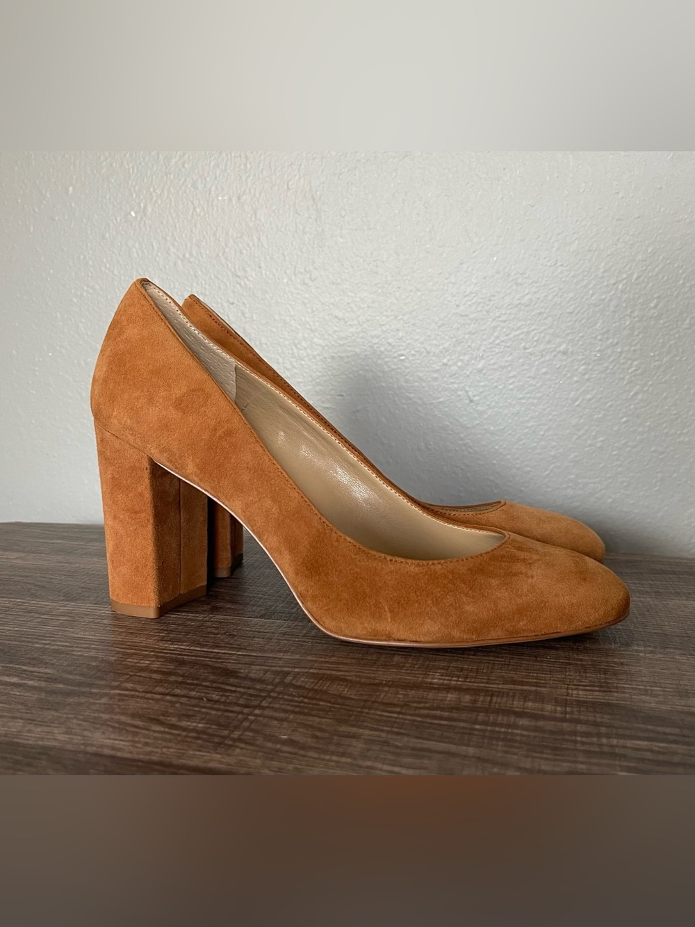 Ann Taylor Suede Block Heel Pump in Tan Color